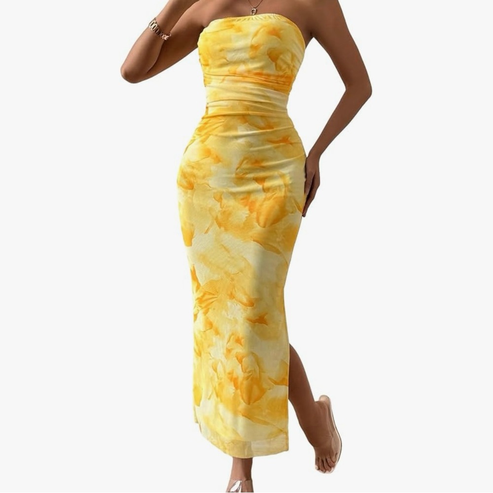 Yellow and Orange Strapless Dress NWOT